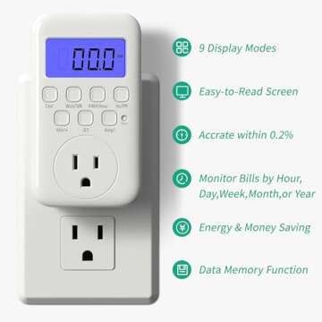 HBN Watt Meter Plug with Backlight, Plug-in Socket Power Meter Electricity Usage Monitor Consumption Home Electrical Energy Monitor, Voltage Amps Wattage Electricity Usage Tester, 9 Display Modes