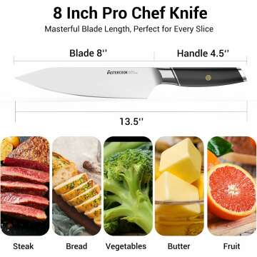 Astercook Chef Knife, 8 Inch Professional Kitchen Chef Knife, ABS Handle Dishwasher safe German High Carbon Stainless Steel Ultra Sharp Kitchen Knife, Chefs Knives with Ergonomic Handle and Gift Box