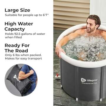 Lifepro Portable Ice Bath Tub with Cover and Storage Bag - Home & Travel Ice Bath Tub for Athletes and Adults, Durable Cold Plunge Tub for Home Therapy Sessions, Outdoor Ice Bath Cold Water Plunge Tub