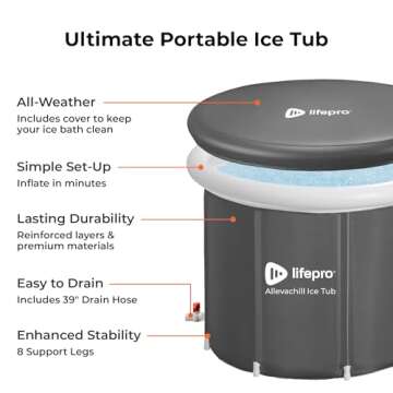 Lifepro Portable Ice Bath Tub with Cover and Storage Bag - Home & Travel Ice Bath Tub for Athletes and Adults, Durable Cold Plunge Tub for Home Therapy Sessions, Outdoor Ice Bath Cold Water Plunge Tub