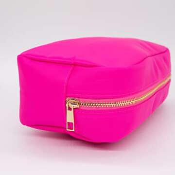 Phlox Collective Nylon Travel Pouch Makeup Bag (Hot Pink, Large)