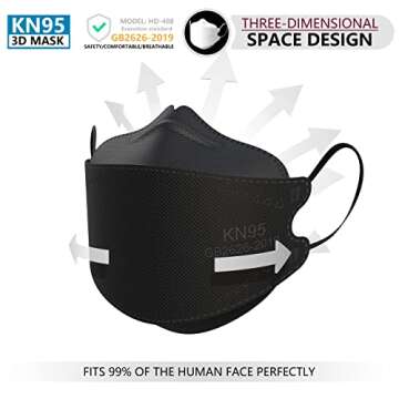 KIMARS KN95 Face Masks 100 Pack, Breathable Comfortable and Disposable KN95 Mask, Black