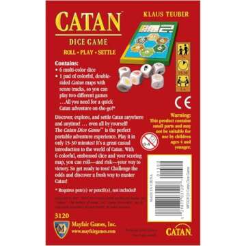 CATAN Dice Game - Portable Fun for On-the-Go Adventures! Strategy Game, Family Game for Kids and Adults, Ages 7+, 1-4 Players, 15-30 Minute Playtime, Made by CATAN Studio