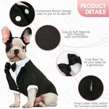 Kuoser Dog Tuxedo, Dog Wedding Suit with Bow Tie Formal Dog Tux Pet Wedding Party Birthday Costume, Dog Valentines Christmas Halloween Graduation Outfit Cosplay for Small Medium Large Dogs, Black M