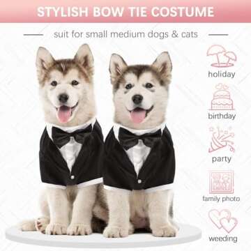 Kuoser Dog Tuxedo, Dog Wedding Suit with Bow Tie Formal Dog Tux Pet Wedding Party Birthday Costume, Dog Valentines Christmas Halloween Graduation Outfit Cosplay for Small Medium Large Dogs, Black M