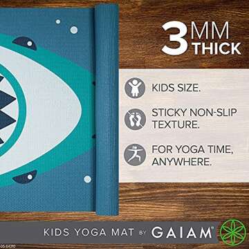 Gaiam Kids Yoga Mat Exercise Mat, Yoga for Kids with Fun Prints - Playtime for Babies, Active & Calm Toddlers and Young Children (60" L x 24" W x 3mm Thick) - Chomper