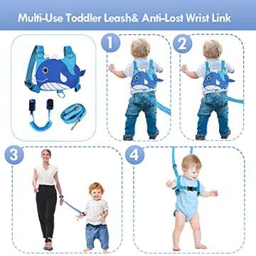 Kid Leashes for Toddler+ Anti Lost Wrist Link, Child Harness Leashes for Toddler 1-4 Years Old, 4-in-1 Safety Baby Leash for Toddlers Kids Leash for Boys Girls (Whale)