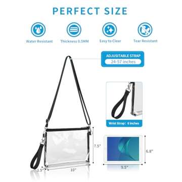 Bagenius Clear Purse Stadium Approved for Women, Transparent Clear Bag with Removable Straps for Work Festival Sporting Events and Concert - Black