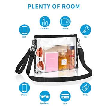 Bagenius Clear Purse Stadium Approved for Women, Transparent Clear Bag with Removable Straps for Work Festival Sporting Events and Concert - Black