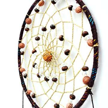 Urdeoms Brown Dream Catchers Tree of Life Boho Dreamcatcher for Bedroom Adult with Feathers and Citrine Crystal Wall Hanging Decor for Home Festival Blessing Gifts 18" Length (NO.11)