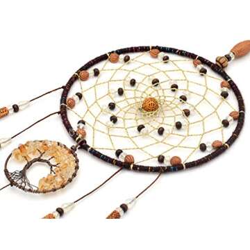 Urdeoms Brown Dream Catchers Tree of Life Boho Dreamcatcher for Bedroom Adult with Feathers and Citrine Crystal Wall Hanging Decor for Home Festival Blessing Gifts 18" Length (NO.11)