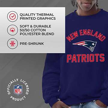 Team Fan Apparel NFL Adult Gameday Football Crewneck Sweatshirt - Cotton Blend - Stay warm, comfortable & stylish on game day (New England Patriots - Navy, XX-Large)