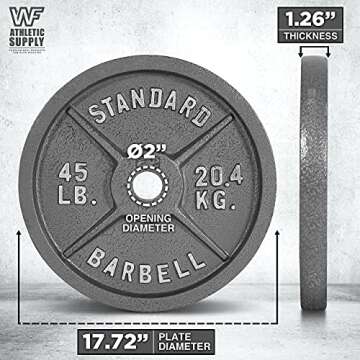 WF Athletic Supply Traditional/Classic 2-Inch Hole Solid Cast Iron Olympic Barbell Weight Plates - Great for Strength Training, Weightlifting, Bodybuilding & Powerlifting, Multiple Choices Available