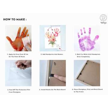 TwoDays Flower Bouquet Handprint Art Craft DIY Kit, Unique Gifts for Mom from Daughter or Son for Mother's Day Birthday Christmas, Gift for Grandma.(12" X 16", with Wood Frame)