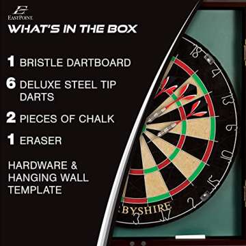 EastPoint Sports Derbyshire Official Size Dart Board Cabinet Set- Easy-Assembly & Complete with 6 Deluxe Steel Tip Darts and Accessories -Premium Darts Set with Scoreboard for Bar Games & Indoor Games