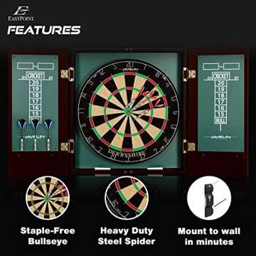 EastPoint Sports Derbyshire Official Size Dart Board Cabinet Set- Easy-Assembly & Complete with 6 Deluxe Steel Tip Darts and Accessories -Premium Darts Set with Scoreboard for Bar Games & Indoor Games