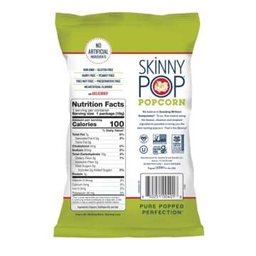 SkinnyPop Original Popcorn, Individual Snack Size Bags, Skinny Pop, Healthy Popcorn Snacks, Gluten Free, 0.65 Ounce (Pack of 30)