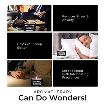 Scented Candles for Men, Aromatherapy Mens Candle, Masculine Candle w/Inspirational Words, Unique Gifts for Men, Relaxing Gifts for Men, Stress Relief Gifts for Men, Relaxation Gifts for Men, 6 Pack