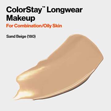 Revlon Liquid Foundation, ColorStay Face Makeup for Combination & Oily Skin, SPF 15, Medium-Full Coverage with Matte Finish, 180 Sand Beige, 1 Fl Oz