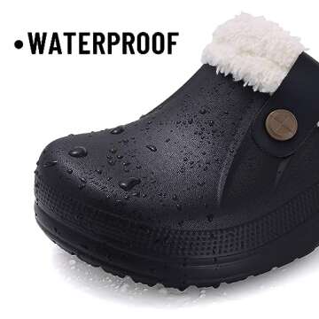 Beslip Classic Fur Lined Clogs Waterproof Winter Fuzzy Slippers for Women Men Indoor and Outdoor Indoor and Outdoor, Black and White Women Size 4-5