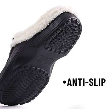 Beslip Classic Fur Lined Clogs Waterproof Winter Fuzzy Slippers for Women Men Indoor and Outdoor Indoor and Outdoor, Black and White Women Size 4-5