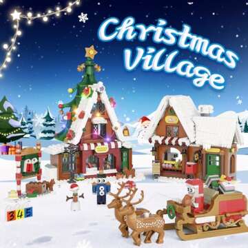 Christmas Village House Building Set with LED Lights, Xmas Holiday Main Street Building Kit, Compatible with Lego Christmas House Blocks, Gifts for Boys, Girls, Family, and Friends (1418 PCS)