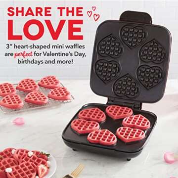 DASH Multi Mini Heart Waffle Maker - Six 3” Heart Shaped Waffle Molds, Nonstick Waffle Iron with Quick Heat-Up, Nonstick Surface - Perfect Mini Waffle Maker for Kids and Families, Just Add Batter