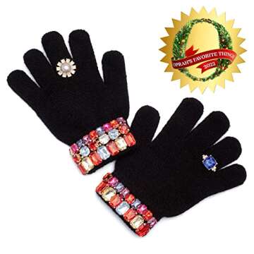 Super Smalls Ice Skating Jeweled Gloves | Embellished with Colorful Gemstones | Fits 4-10 Years Old | Black