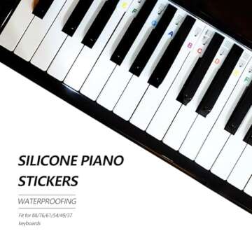 Removable Piano Keyboard Stickers for Beginners Reusable No Stickers Needed for 88/76/61/54/39/37 Keys Full Size Made of Silicone Note Letter Labels Washable (Colourful)