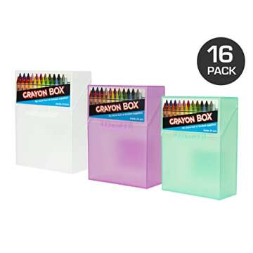 It's Academic Crayon Box with Hinged Lid and Snap Closure, Clear, Purple, and Green Plastic, 16-Pack (Colors May Vary)