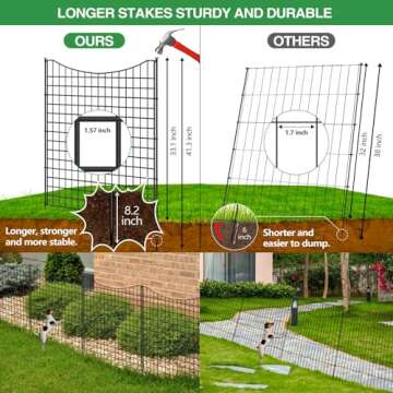 GILPWA Garden Fences and Borders for Dogs, 6 Panels 33 in(H) X 13ft(L), Decorative Animal Barrier Fence for Yard, Metal Wire Panel Border for Rabbits and Garden, Patio, Flower Bed, Black