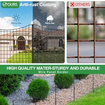 GILPWA Garden Fences and Borders for Dogs, 6 Panels 33 in(H) X 13ft(L), Decorative Animal Barrier Fence for Yard, Metal Wire Panel Border for Rabbits and Garden, Patio, Flower Bed, Black