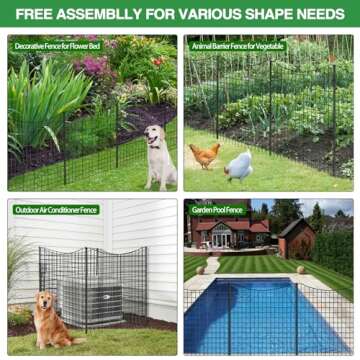 GILPWA Garden Fences and Borders for Dogs, 6 Panels 33 in(H) X 13ft(L), Decorative Animal Barrier Fence for Yard, Metal Wire Panel Border for Rabbits and Garden, Patio, Flower Bed, Black