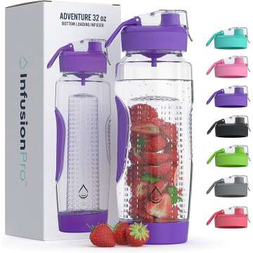 Infusion Pro 32 oz Fruit Infuser Water Bottle with Insulated Sleeve & 50 Recipe Fruit Infusion Water eBook : Bottom Loading, Large Water Infuser for More Flavor : Unique Gift Idea for Women