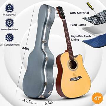 CAHAYA Acoustic Guitar Case ABS Waterproof Hard Case 41 Inch Gig Bag 0.6 Inch Thick Padding for Acoustic Classical Guitars, Navy CY0247