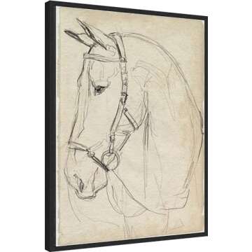 Amanti Art Framed Canvas Wall Art 30x23 Horse in Bridle Sketch II by Jennifer Paxton Parker, Framed Wall Art Canvas, Animals Artwork, Modern Decor, Large Poster Painting for Living Room, Bedroom,