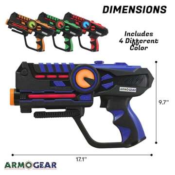 ArmoGear Nerf Guns and Laser Tag Guns Set of 4 - Rechargeable Toy Blasters for Kids and Adults - Indoor and Outdoor Laser Tag with Vests, Digital Score Display - Family Game Fun for Ages 8 and Up