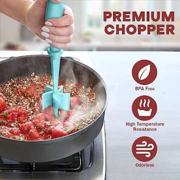 Meat Chopper, Hamburger Chopper, Premium Heat Resistant Masher and Smasher for Hamburger Meat, Ground Beef, Ground Turkey and More, Nylon Ground Beef Chopper Tool and Meat Fork, Mix Chopper-Aqua