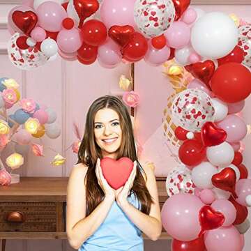 Valentines Red Pink White Party Balloons Arch, 110 PCS Valentines Color 18" 12" 5" Balloons Red Heart Foil Balloons for Girls Bday 1st 2nd 3rd 16th 18th 21st 30th Bridal Shower Bride to Be Decor