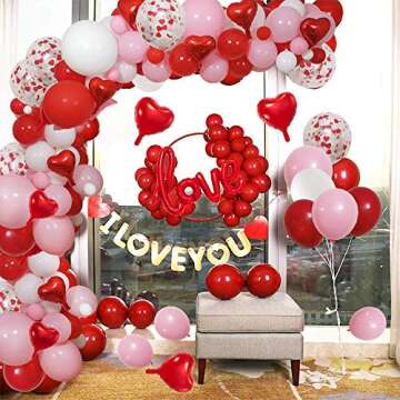 Valentines Red Pink White Party Balloons Arch, 110 PCS Valentines Color 18" 12" 5" Balloons Red Heart Foil Balloons for Girls Bday 1st 2nd 3rd 16th 18th 21st 30th Bridal Shower Bride to Be Decor