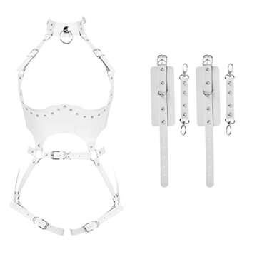 Waist Garter belt Punk Full body harness for women Photography Dance Rock Halloween Leather cage Chest strap set (White) 5