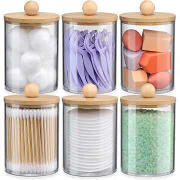 6-Pack Bamboo Qtip Holders - Stylish Bathroom Organizer for Swabs & More