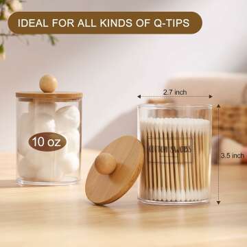 6-Pack Bamboo Qtip Holders - Bathroom Storage for Cotton Balls, Swabs, Pads, Floss