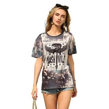 YI XIANG RAN Nashville Shirts for Women Vintage Guitar Wings Graphic Tees Tennessee Concert Tshirt Country Music Gift Shirt Top (TieDye1, Small)