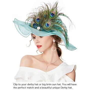 Z&X Peacock Feather Hair Clip Fascinator Hat 1920s Hair Accessories for Women Kentucky Derby Halloween Headpiece