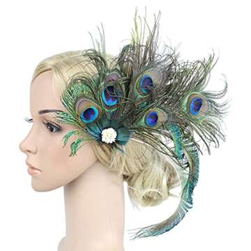 Z&X Peacock Feather Hair Clip Fascinator Hat 1920s Hair Accessories for Women Kentucky Derby Halloween Headpiece