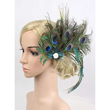 Z&X Peacock Feather Hair Clip Fascinator Hat 1920s Hair Accessories for Women Kentucky Derby Halloween Headpiece