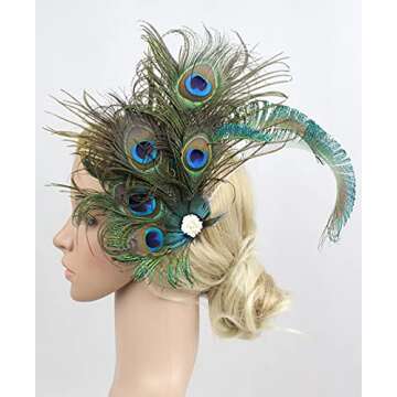 Z&X Peacock Feather Hair Clip Fascinator Hat 1920s Hair Accessories for Women Kentucky Derby Halloween Headpiece