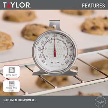 Taylor Large 2.5 Inch Dial Kitchen Cooking Oven Thermometer, Analog