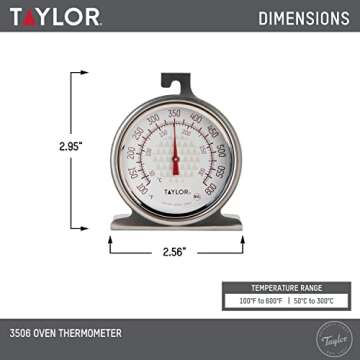 Taylor Large 2.5 Inch Dial Kitchen Cooking Oven Thermometer, Analog